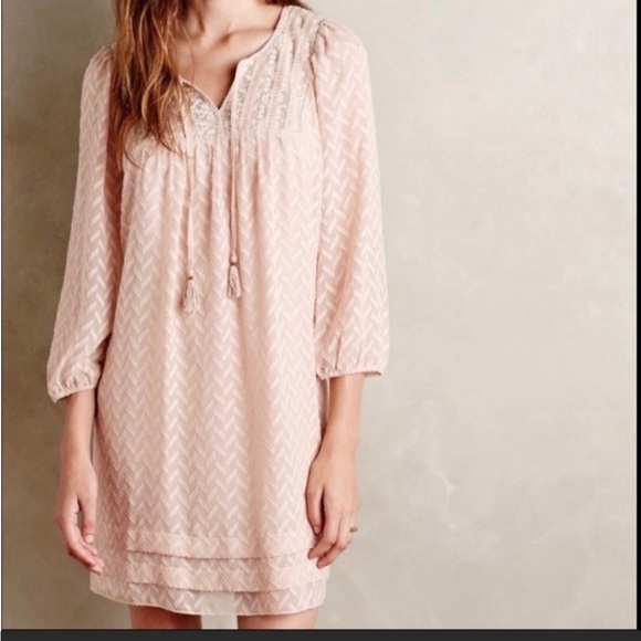 ANTHROPOLOGIE 💖 One September Pink Anwen Peasant Dress Sz M - Picture 2 of 12